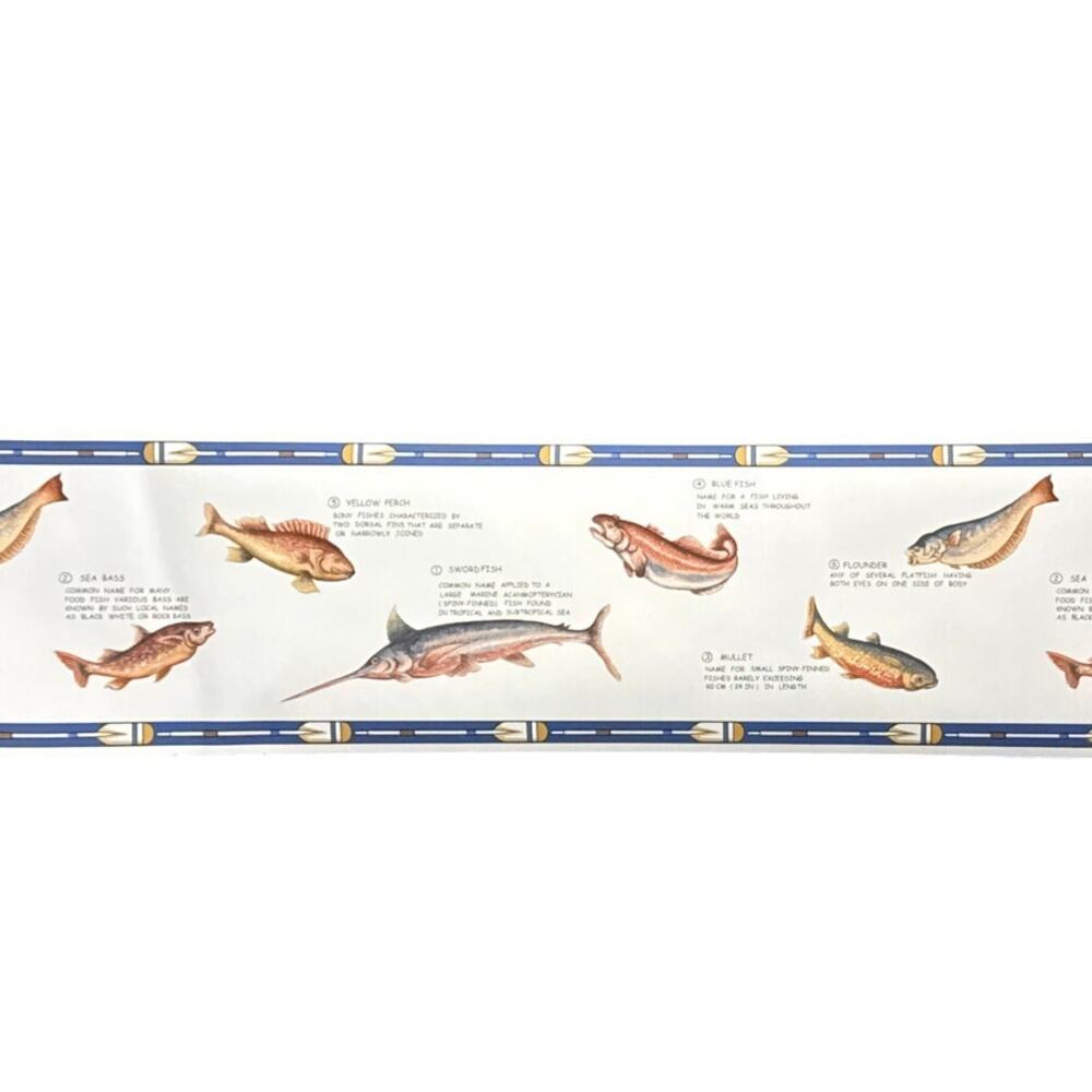 Brewster Vintage Swordfish Perch Mullet Wallpaper Border 6 Rolls, 30 Total Yards